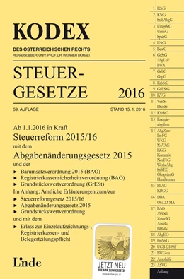 Abbildung von Grabner / Doralt | KODEX Steuergesetze 2016 | 59. Auflage | 2016 | beck-shop.de