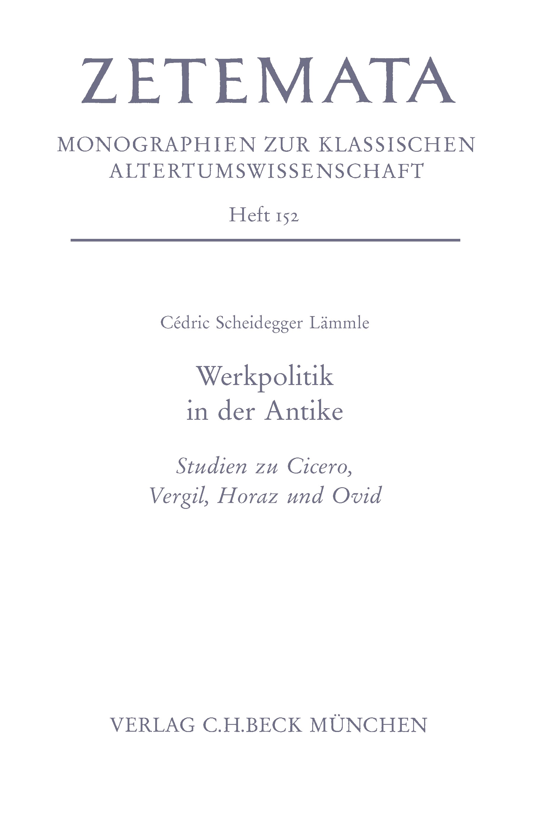 Cover: Scheidegger Lämmle, Cédric, Werkpolitik in der Antike