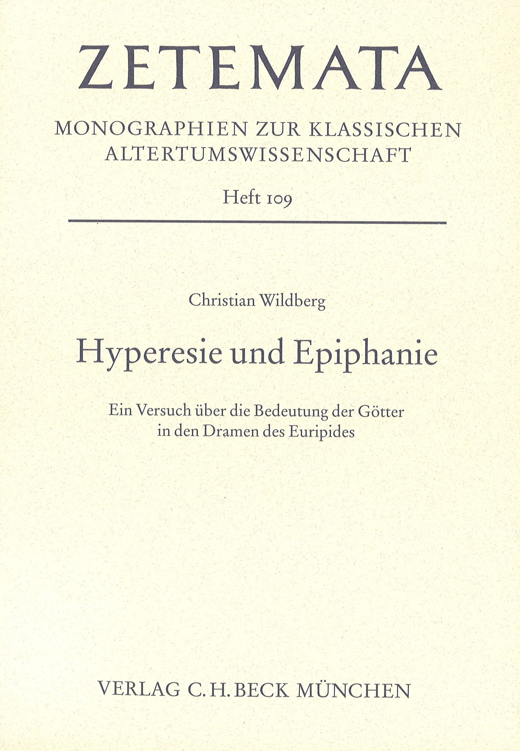 Cover: Wildberg, Christian, Hyperesie und Epiphanie