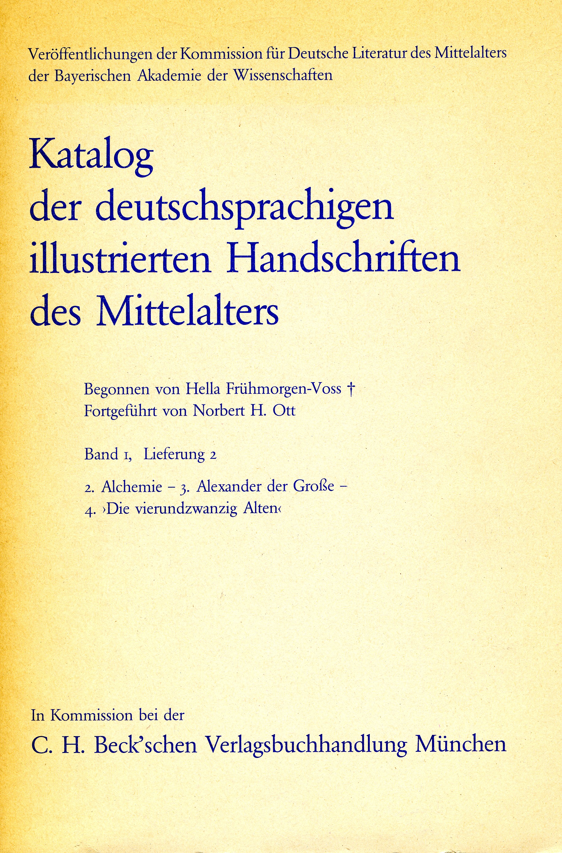 Cover:, Katalog der deutschsprachigen illustrierten Handschriften des Mittelalters Band 1, Lieferung 2.