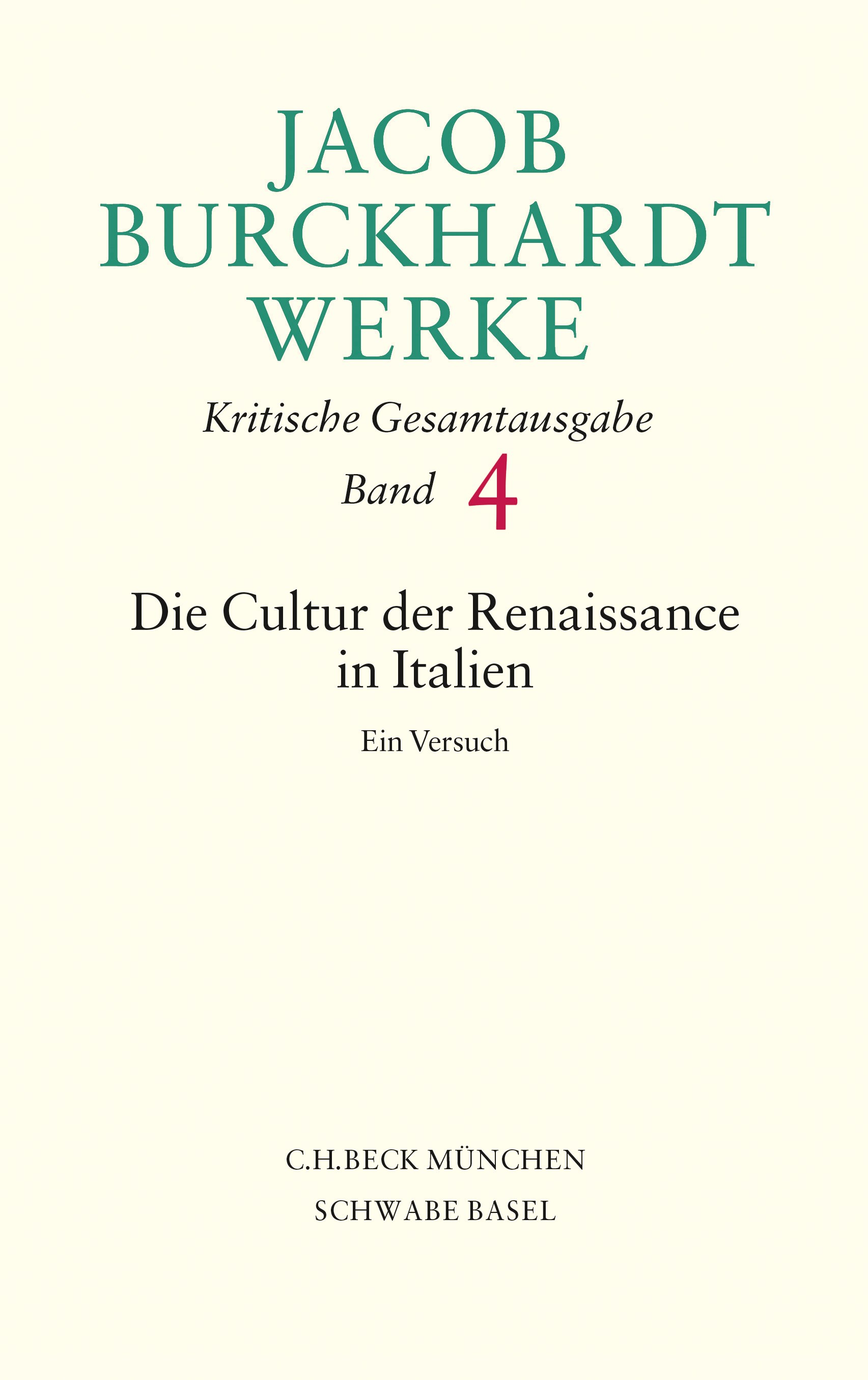 Cover: Burckhardt, Jacob, Die Cultur der Renaissance in Italien