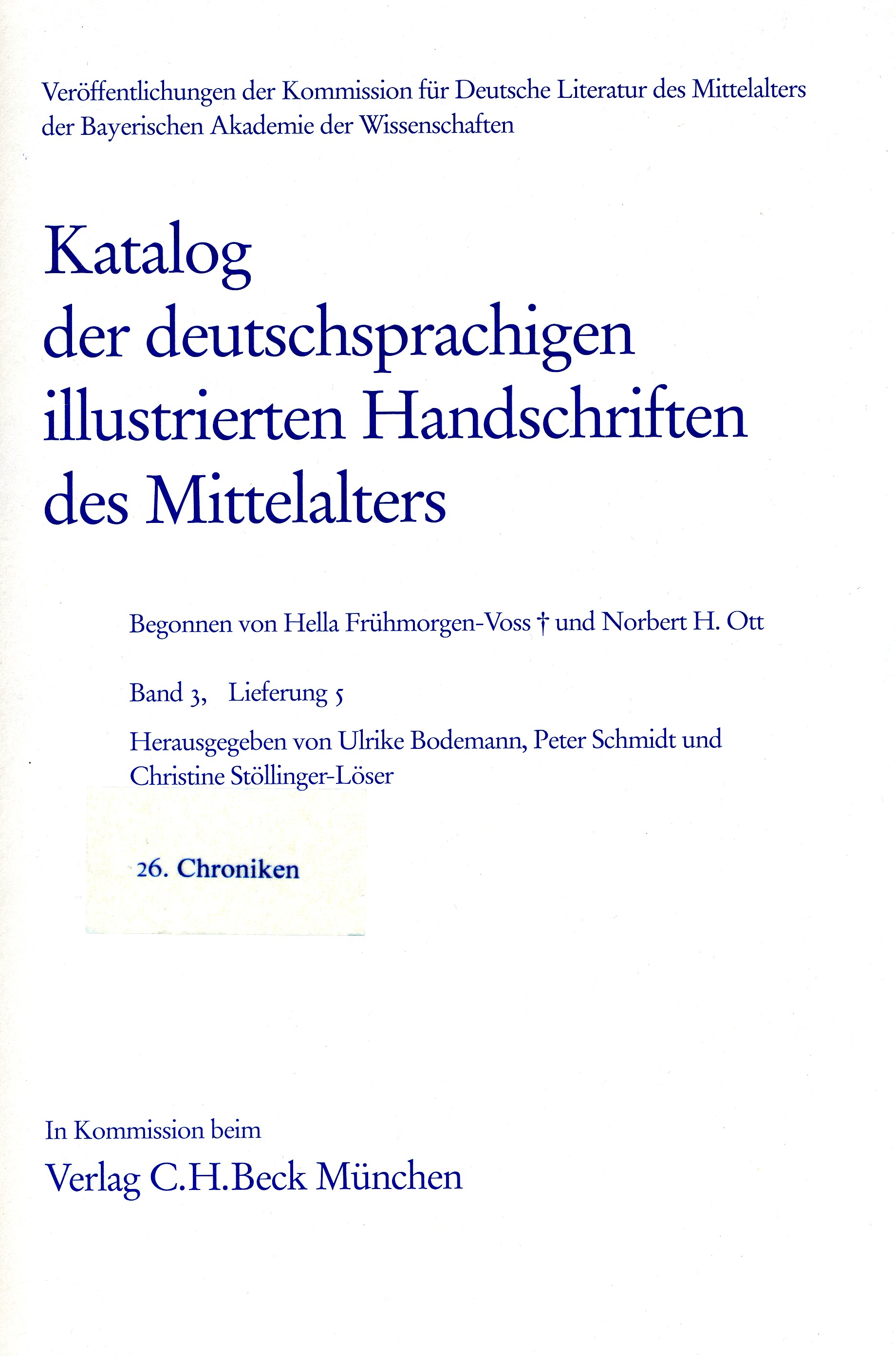 Cover:, Katalog der deutschsprachigen illustrierten Handschriften des Mittelalters Band 3, Lfg. 5: 26