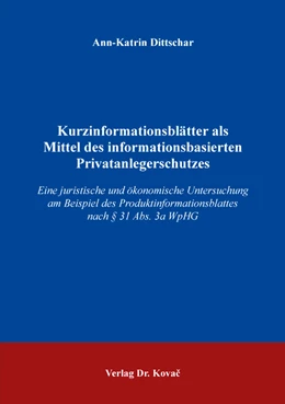 Abbildung von Dittschar | Kurzinformationsblätter als Mittel des informationsbasierten Privatanlegerschutzes | 1. Auflage | 2018 | 16 | beck-shop.de