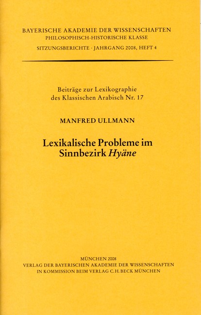 Cover: Ullmann, Manfred, Lexikalische Probleme in Sinnbezirk Hyäne