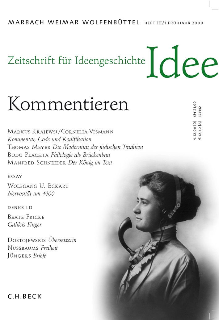 Cover:, Zeitschrift für Ideengeschichte Heft III/1 Frühjahr 2009: Kommentieren