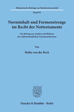 Abbildung von Beck | Norminhalt und Formenstrenge im Recht der Nottestamente. | 1. Auflage | 1995 | 94 | beck-shop.de
