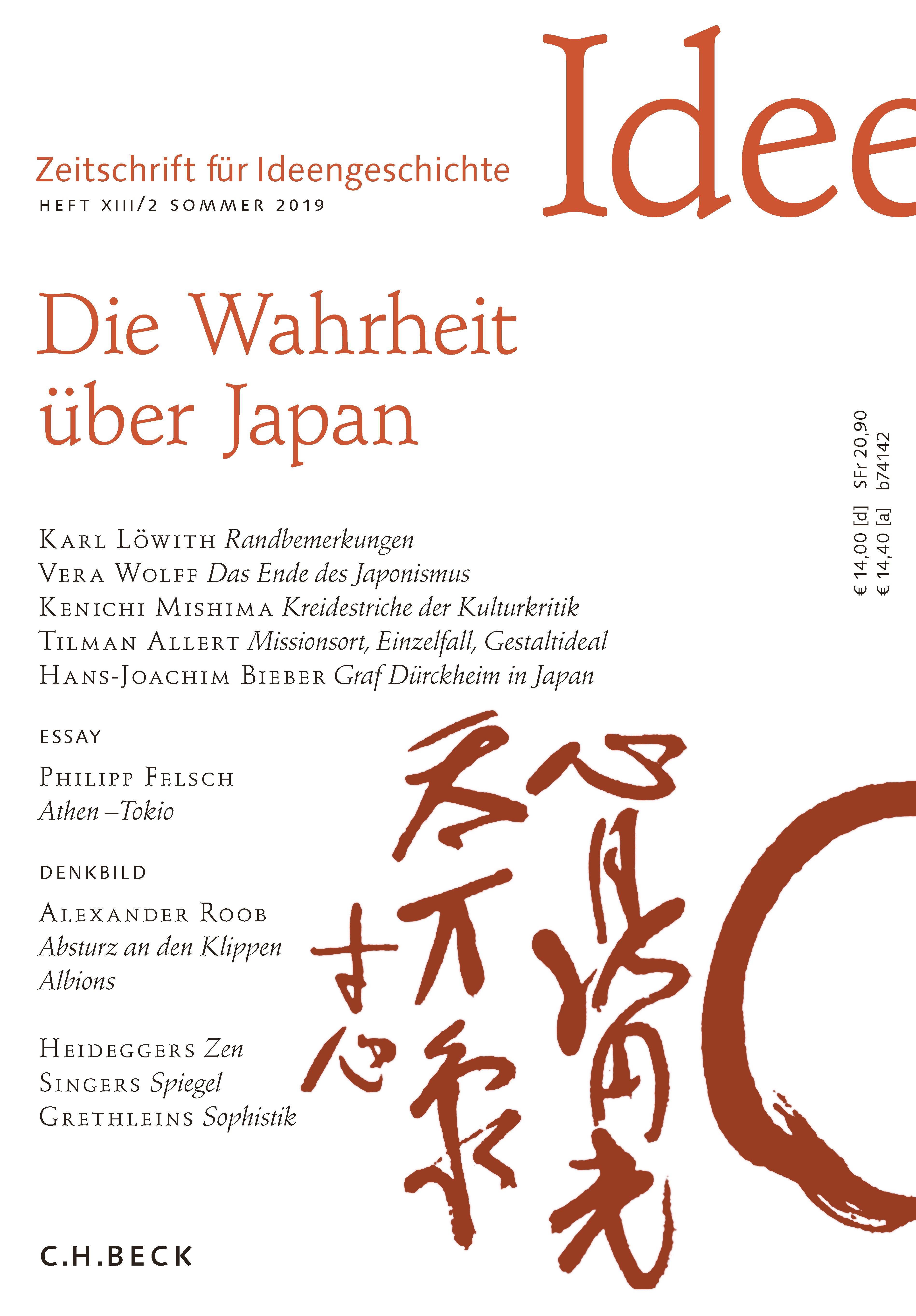 Cover:, Zeitschrift für Ideengeschichte Heft XIII/2 Sommer 2019