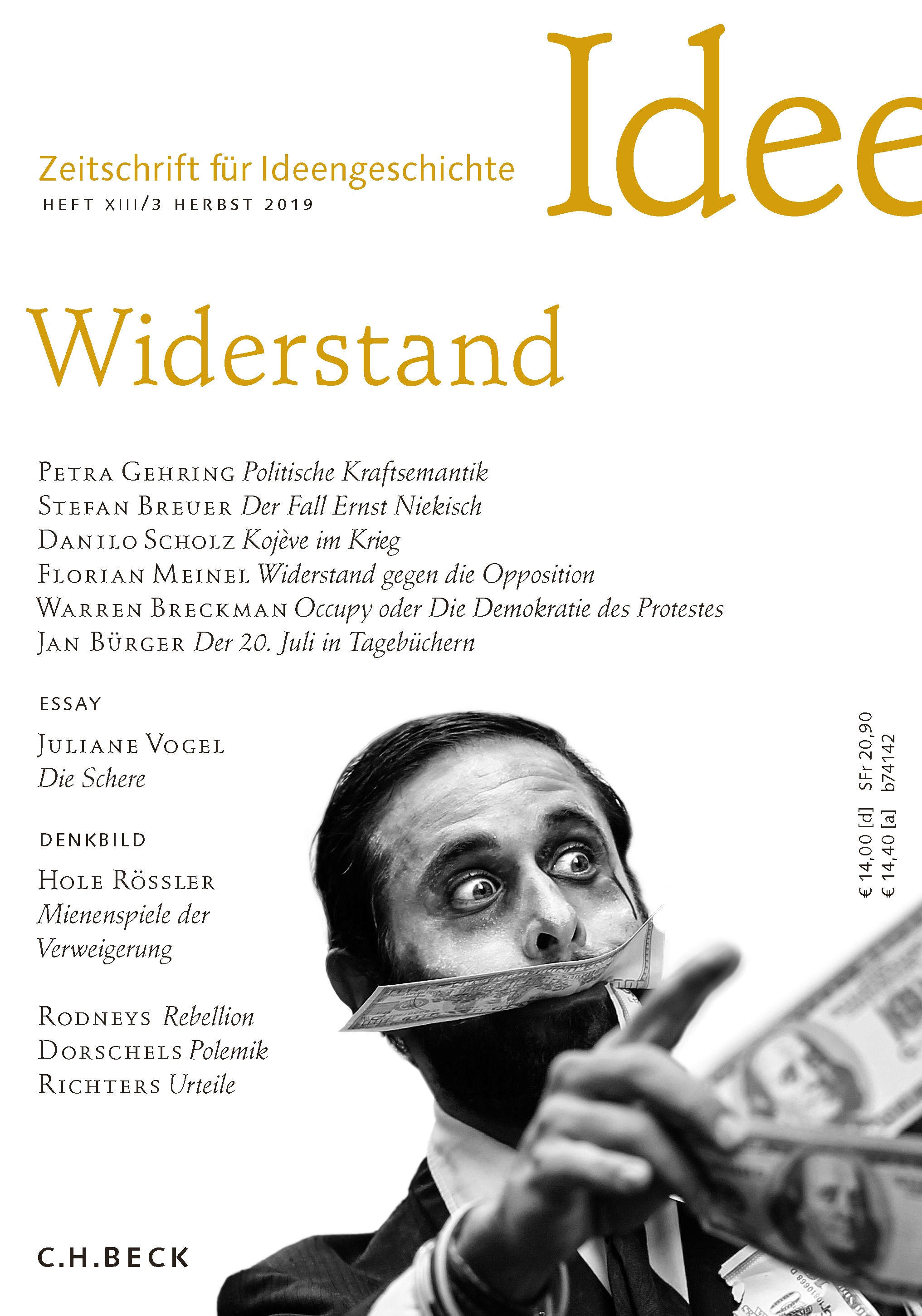 Cover:, Zeitschrift für Ideengeschichte Heft XIII/3 Herbst 2019