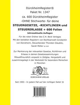 Abbildung von Paket mit 550 DürckheimRegister® und 550 FOLIEN für die STEUERGESETZE | 2. Auflage | 2020 | beck-shop.de