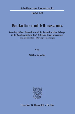 Abbildung von Schulte | Baukultur und Klimaschutz. | 1. Auflage | 2019 | beck-shop.de