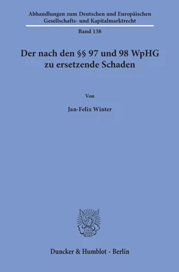 Abbildung von Winter | Der nach den §§ 97 und 98 WpHG zu ersetzende Schaden. | 1. Auflage | 2019 | beck-shop.de