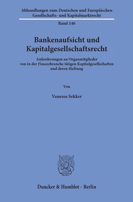 Abbildung von Sekker | Bankenaufsicht und Kapitalgesellschaftsrecht. | 1. Auflage | 2019 | beck-shop.de