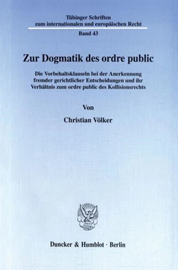 Abbildung von Völker | Zur Dogmatik des ordre public. | 1. Auflage | 1998 | 43 | beck-shop.de