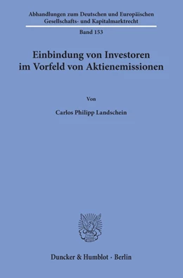 Abbildung von Landschein | Einbindung von Investoren im Vorfeld von Aktienemissionen | 1. Auflage | 2020 | beck-shop.de