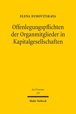 Abbildung von Dubovitskaya | Offenlegungspflichten der Organmitgieder in Kapitalgesellschaften | 1. Auflage | 2020 | beck-shop.de