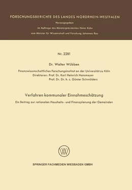 Abbildung von Wübben | Verfahren kommunaler Einnahmeschätzung - Ein Beitrag zur rationalen Haushalts- und Finanzplanung der Gemeinden - | 1. Auflage | 2013 | beck-shop.de