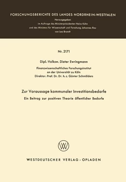 Abbildung von Ewringmann | Zur Voraussage kommunaler Investitionsbedarfe | 1. Auflage | 2013 | beck-shop.de