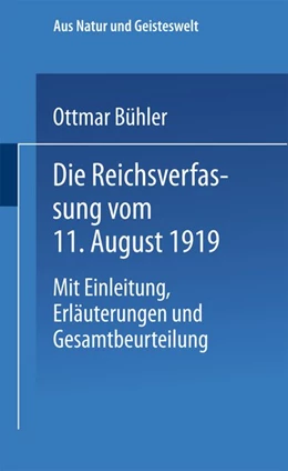 Abbildung von Bühler | Die Reichsverfassung vom 11. August 1919 | 1. Auflage | 2019 | beck-shop.de