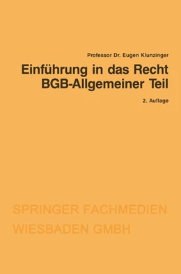 Abbildung von Klunzinger | Einführung in das Recht BGB-Allgemeiner Teil | 2. Auflage | 2019 | beck-shop.de