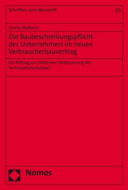 Abbildung von Matkovic | Die Baubeschreibungspflicht des Unternehmers im neuen Verbraucherbauvertrag | 1. Auflage | 2021 | beck-shop.de