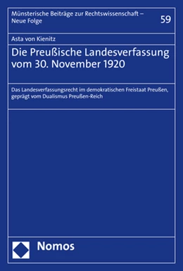 Abbildung von Kienitz | Die Preußische Landesverfassung vom 30. November 1920 | 1. Auflage | 2021 | beck-shop.de