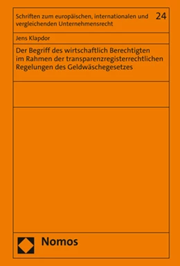 Abbildung von Klapdor | Der Begriff des wirtschaftlich Berechtigten im Rahmen der transparenzregisterrechtlichen Regelungen des Geldwäschegesetzes | 1. Auflage | 2021 | beck-shop.de