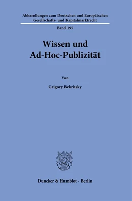 Abbildung von Bekritsky | Wissen und Ad-Hoc-Publizität. | 1. Auflage | 2022 | 195 | beck-shop.de