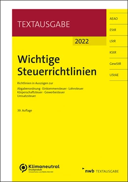 Abbildung von Wichtige Steuerrichtlinien 2022 | 39. Auflage | 2022 | beck-shop.de