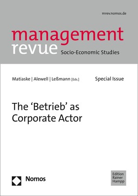 Cover: Matiaske / Alewell / Leßmann, The ‘Betrieb’ as Corporate Actor