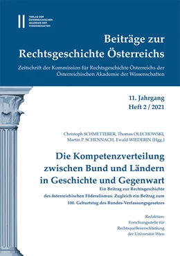 Abbildung von Olechowski / Schmetterer | Beiträge zur Rechtsgeschichte Österreichs, 11. Jahrgang, Heft 2/2021 | 1. Auflage | 2021 | 11,2 | beck-shop.de