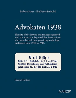 Abbildung von Reiter-Zatloukal / Sauer | Advokaten 1938 English edition | 2. Auflage | 2022 | beck-shop.de