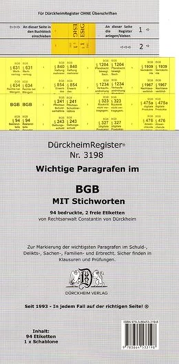 Abbildung von Dürckheim | BGB Bürgerliches Gesetzbuch - Wichtige §§ mit Stichworten - Dürckheim-Register Nr. (3198) | 1. Auflage | 2024 | beck-shop.de