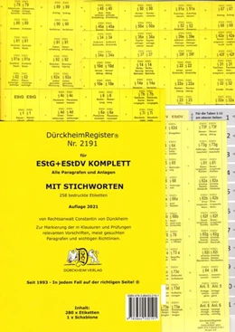 Abbildung von Dürckheim | EStG + EStDV 2022 KOMPLETT alle §§ MIT STICHWORTEN - Dürckheim-Register (Nr. 2191) | 1. Auflage | 2021 | beck-shop.de