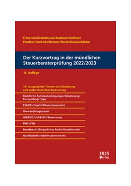 Abbildung von Fränznick / Grobshäuser | Der Kurzvortrag in der mündlichen Steuerberaterprüfung 2022/2023 | 14. Auflage | 2022 | beck-shop.de