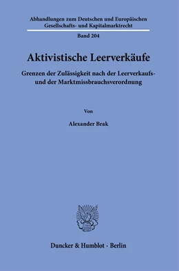 Abbildung von Brak | Aktivistische Leerverkäufe | 1. Auflage | 2022 | beck-shop.de
