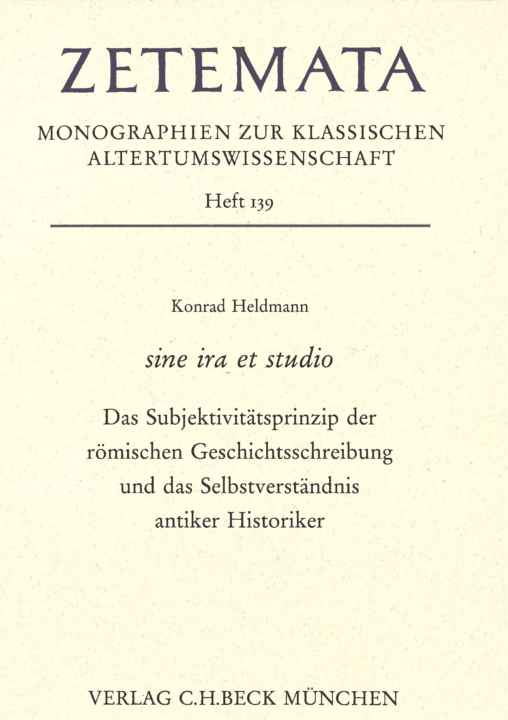 Cover: Heldmann, Konrad, sine ira et studio