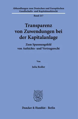 Abbildung von Redler | Transparenz von Zuwendungen bei der Kapitalanlage | 1. Auflage | 2023 | beck-shop.de