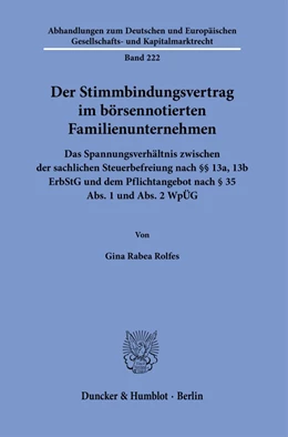 Abbildung von Rolfes | Der Stimmbindungsvertrag im börsennotierten Familienunternehmen. | 1. Auflage | 2023 | 222 | beck-shop.de