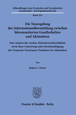 Abbildung von Wentz | Die Neuregelung der Informationsübermittlung zwischen börsennotierten Gesellschaften und Aktionären. | 1. Auflage | 2023 | 223 | beck-shop.de