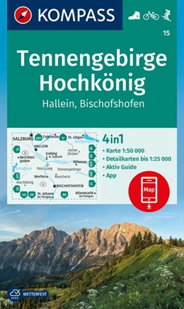 Abbildung von KOMPASS Wanderkarte 15 Tennengebirge, Hochkönig, Hallein, Bischofshofen 1:50.000 | 2. Auflage | 2024 | beck-shop.de