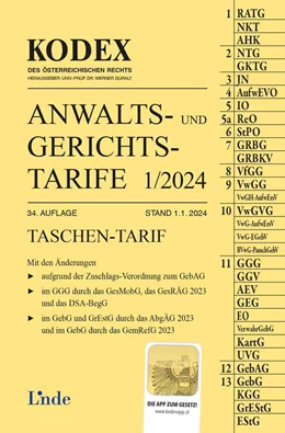 Abbildung von Dokalik / Doralt | KODEX Anwalts- und Gerichtstarife 1/2024 | 34. Auflage | 2024 | beck-shop.de