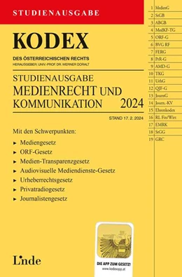 Abbildung von Ciresa / Doralt | KODEX Studienausgabe Medienrecht und Kommunikation | 1. Auflage | 2024 | beck-shop.de