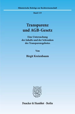 Abbildung von Kreienbaum | Transparenz und AGB-Gesetz. | 1. Auflage | 1998 | 119 | beck-shop.de