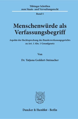 Abbildung von Geddert-Steinacher | Menschenwürde als Verfassungsbegriff | 1. Auflage | 1990 | 5 | beck-shop.de