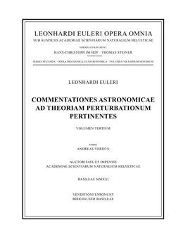 Abbildung von Euler / Verdun | Commentationes astronomicae ad theoriam perturbationum pertinentes 3rd part | 1. Auflage | 2022 | beck-shop.de