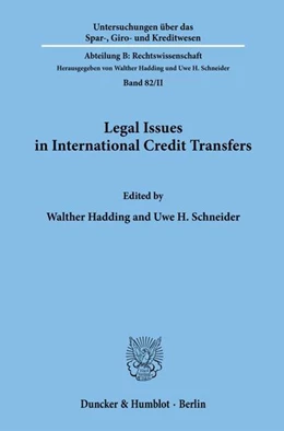 Abbildung von Hadding / Schneider | Legal Issues in International Credit Transfers. | 1. Auflage | 1993 | beck-shop.de
