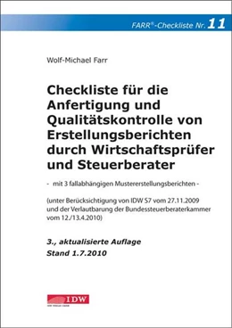 Abbildung von Farr | Checkliste für die Anfertigung und Qualitätskontrolle von Erstellungsberichten durch Wirtschaftsprüfer und Steuerberater | 3. Auflage | 2010 | beck-shop.de