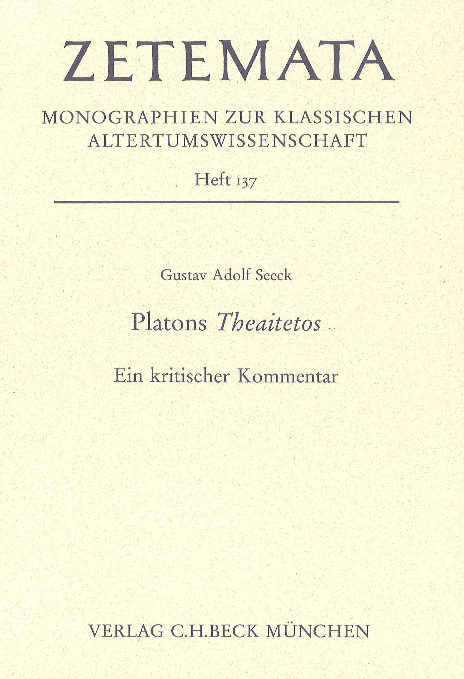 Cover: Seeck, Gustav Adolf, Platons Theaitetos