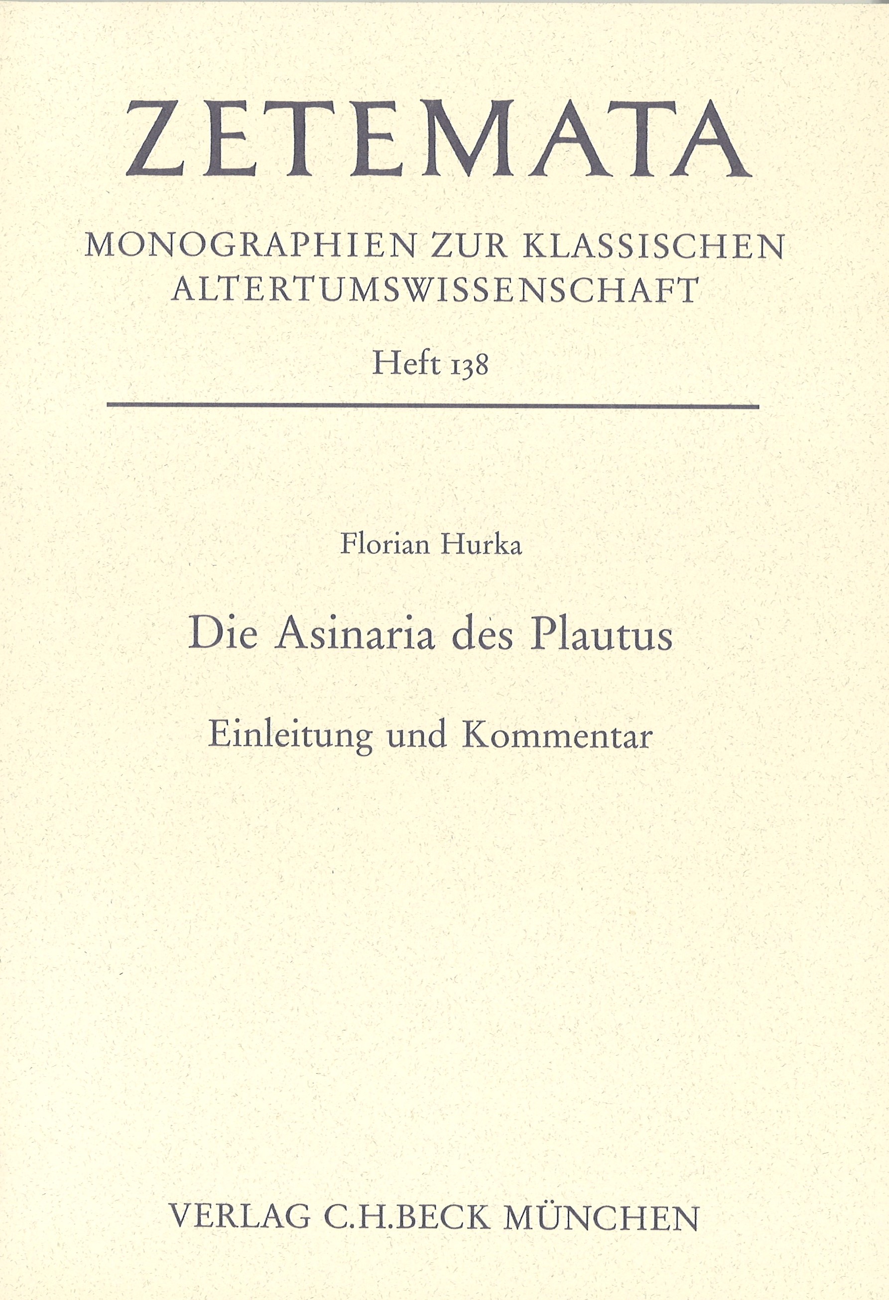 Cover: Hurka, Florian, Die Asinaria des Plautus
