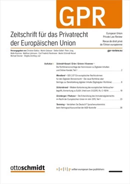 Abbildung von Zeitschrift für das Privatrecht der Europäischen Union • GPR | 15. Auflage | 2024 | beck-shop.de
